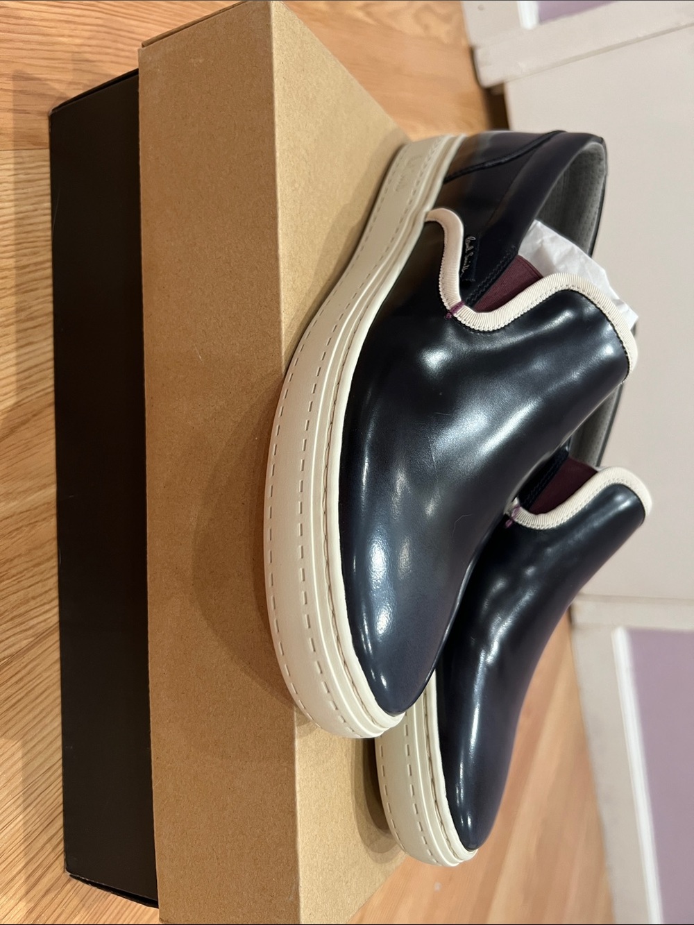 Paul Smith Navy and White Slip-On Leather Loafers